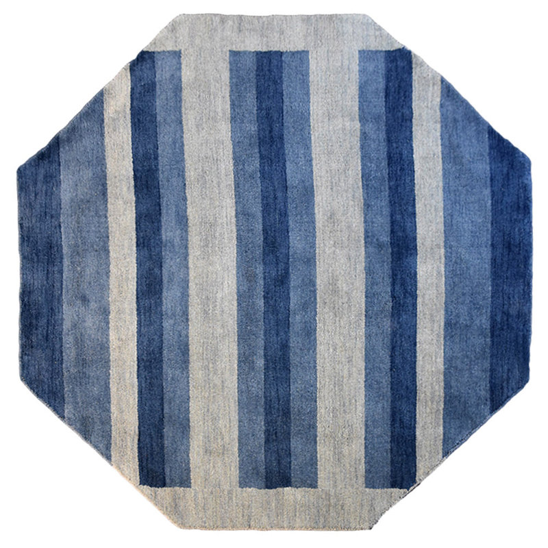 Kenshawn HAND KNOTTED LOOM WOOL ECO-FRIENDLY AREA RUGS - Octagon | Blue Light Blue Color, Contemporary Modern Design, High Pile Handmade Anti Skid