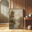«Golden Misty Riverside Landscape with Trees», art mural encadré-689292097-689292102