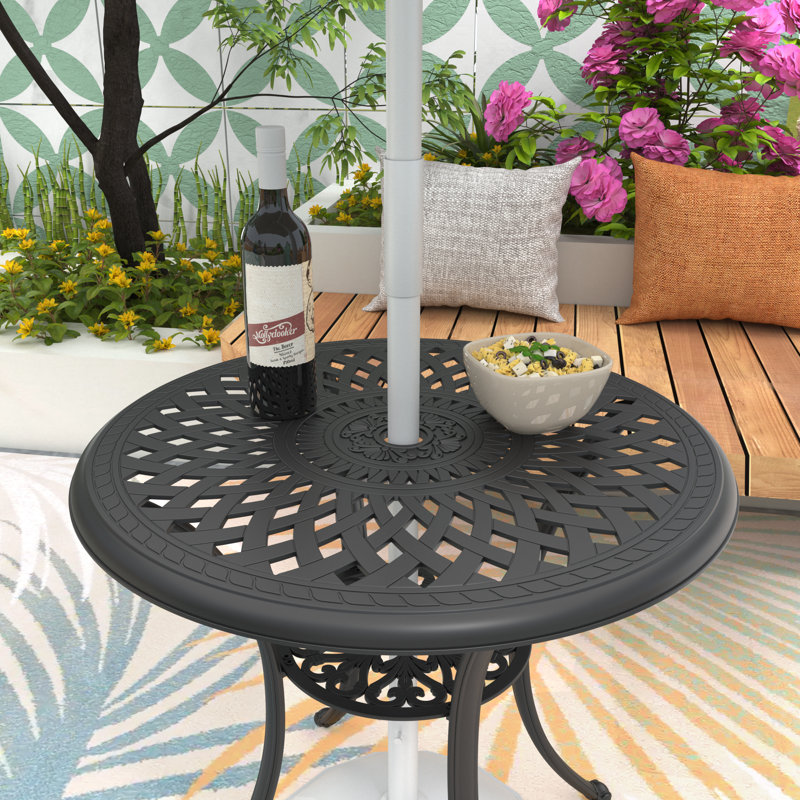 30.71" Round Outdoor Cast Aluminum Dining Table with a 1.88" Umbrella Hole