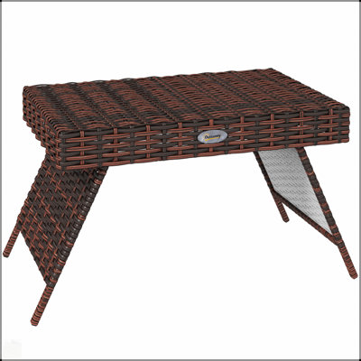 Table d'appoint pliante en rotin Outsunny, durable et portable pour une utilisation extérieure et intérieure, osier en polyéthylène tissé à la main, conception résistante aux intempéries