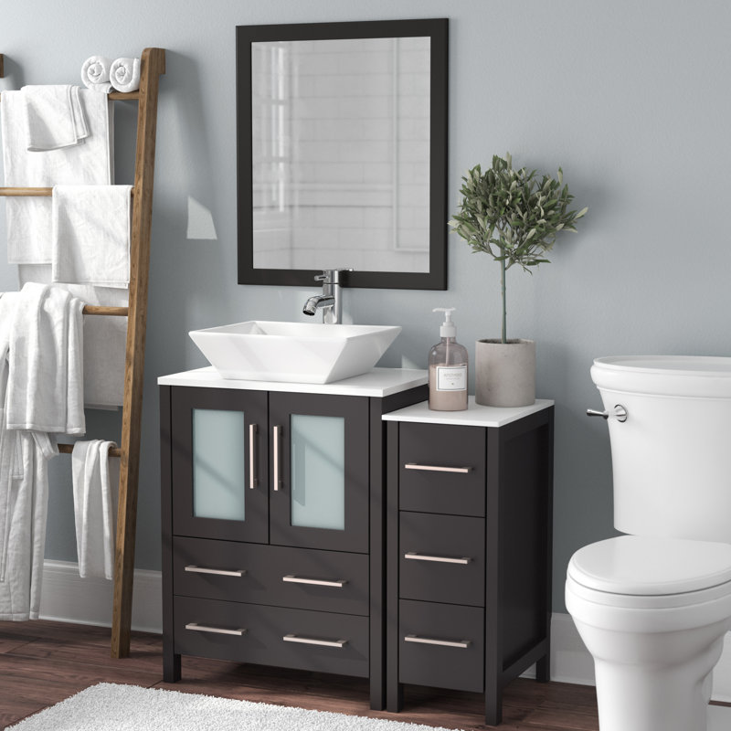 Ravenna 36" Freestanding Single Sink Bathroom Vanity with Engineered Marble Top and Matching Mirror, Espresso