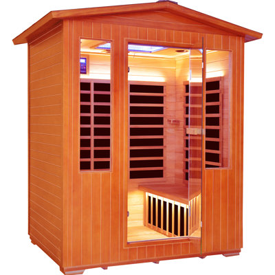 Caelvessa Modern 3-4 Person Outdoor Far Infrared Sauna Room with Fir & Red Cedar Wood, LED Ambient Lighting & 11 Heating Plates
