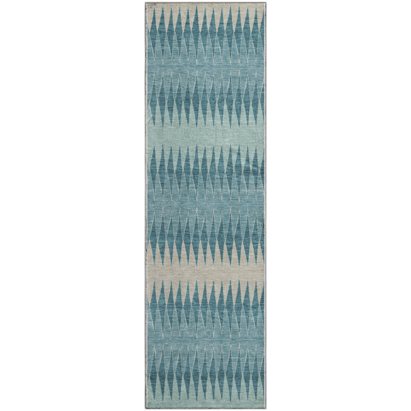 Premium Machine Washable Prisco Teal Rug, Runner 2'3" x 7'6"