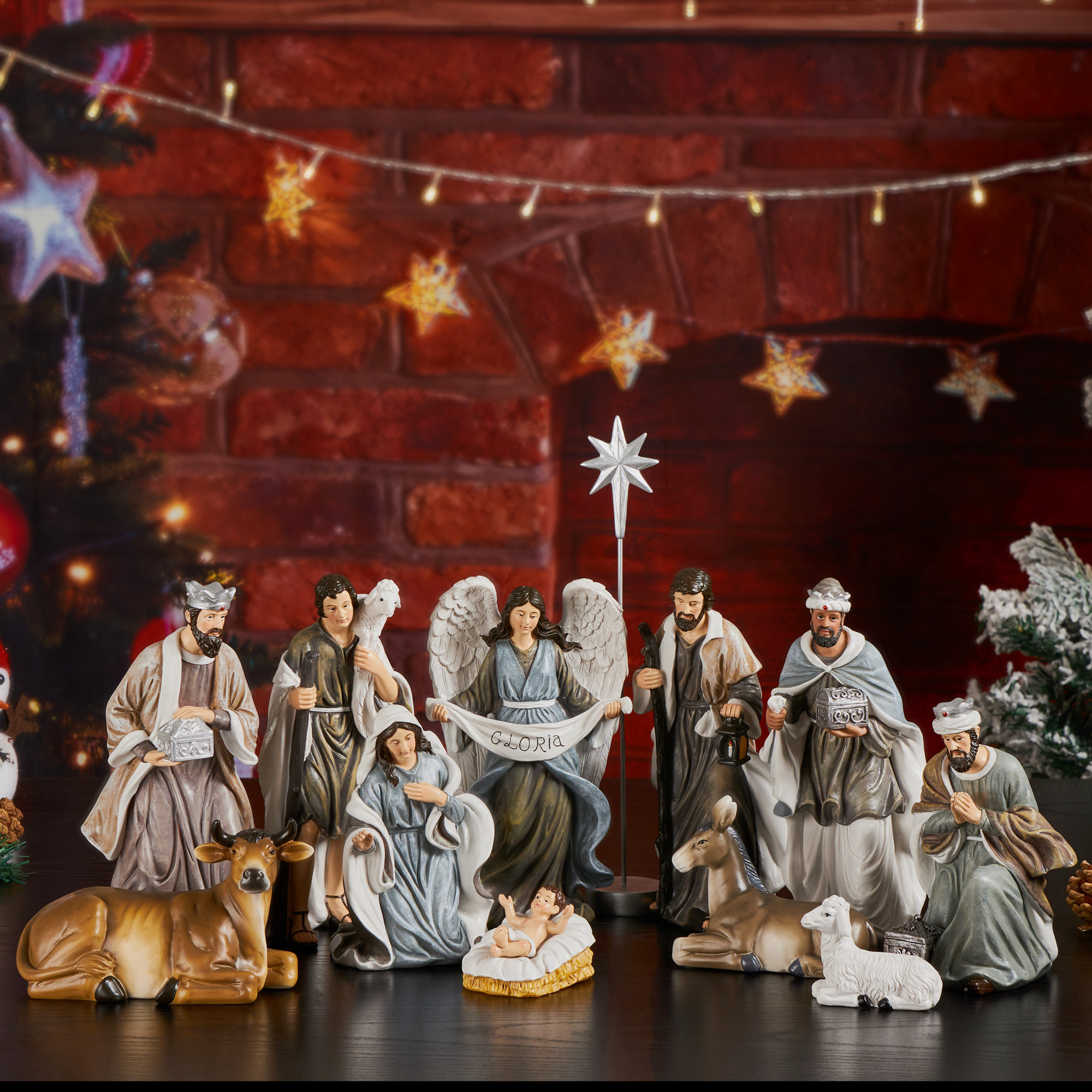 christmas nativity scene hand painted sculpted collectable table ornament  nativity sets for christmas indoor manger scene desktop ornament home  decorations for living room collection diy accessories 