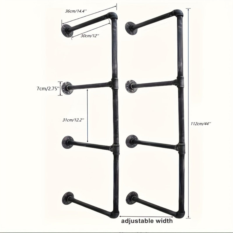 Industrial Wall Mount Iron Pipe Shelf, DIY Open Bookshelf, Retro Storage Shelves Pipe Shelving Hung Bracket  (2 Pcs 4Tier Hardware Only)