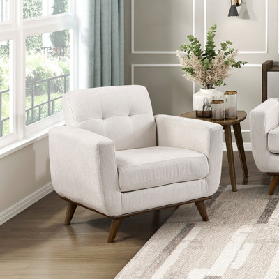 Chaise contemporaine avec dossier rembourré et capitonné, siège confortable, pieds en bois massif, meubles de salon, 1 pièce