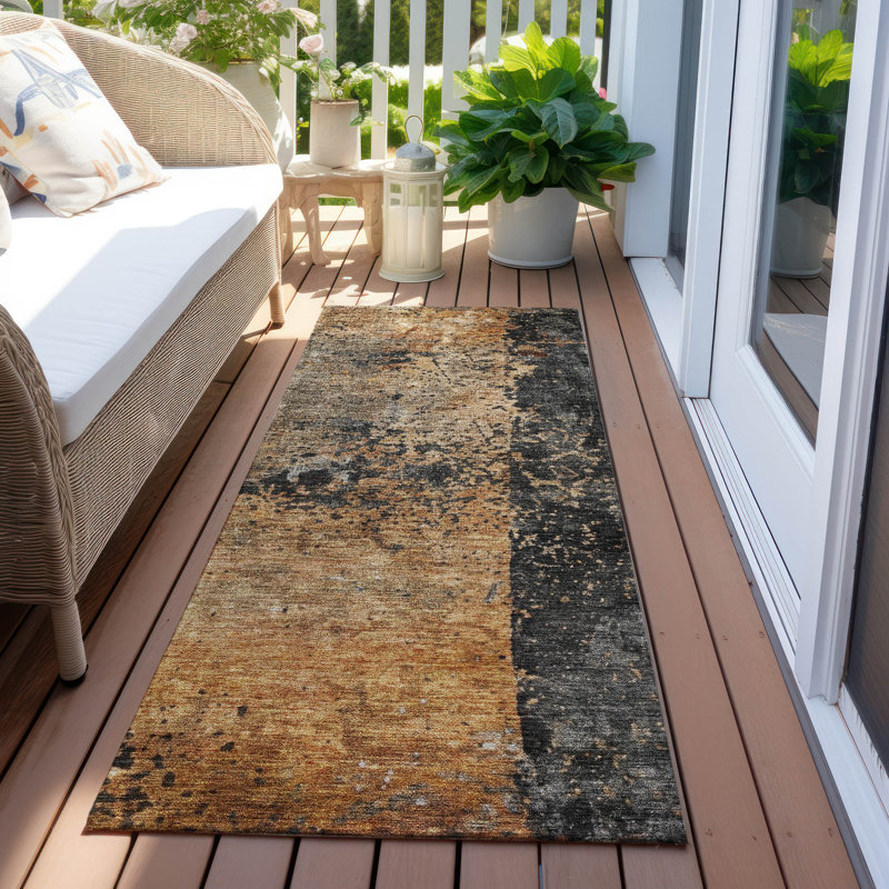 Copper Red Synthetic Flat Woven Washable Rug 2'3" x 7'6"