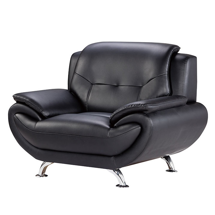 Sulayman 50" Wide Vegan Leather Armchair, Black Faux Leather