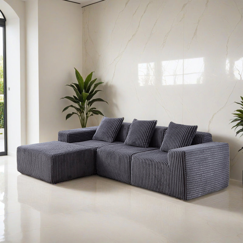 Canapé-lit modulaire 4 pièces pour salon, Polyester gris foncé