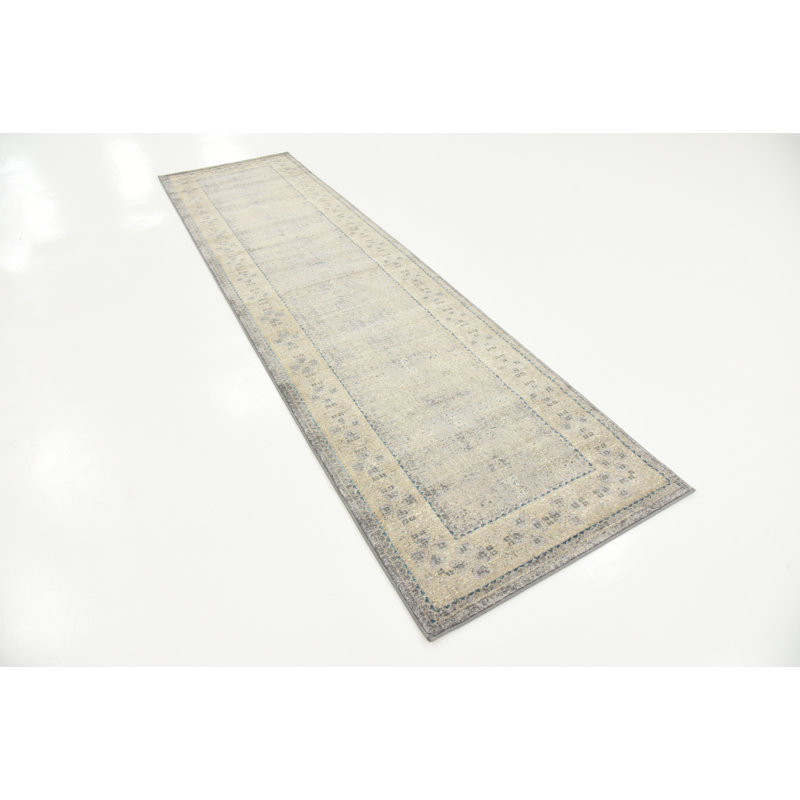 Tapis gris / ivoire / bleu Gwendolyn, Tapis de couloir 2 pi x 6 pi 1 po - 1