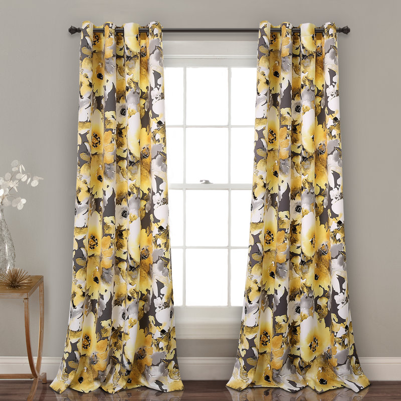 Paire de rideaux obscurcissant à motif floral aquarelle Lush Decor (ensemble de 2), Jaune