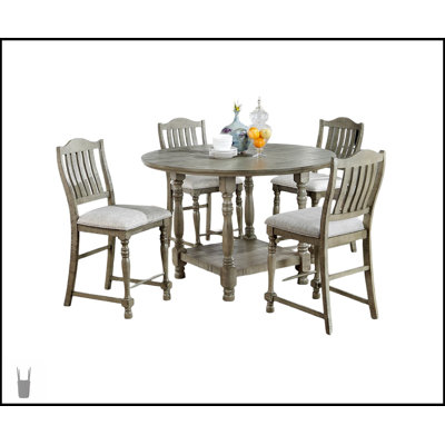 Ensemble de salle à manger à hauteur de comptoir contemporain avec 4 chaises hautes et une table spacieuse, finition gris clair, sièges rembourrés en tissu moelleux pour un confort moderne