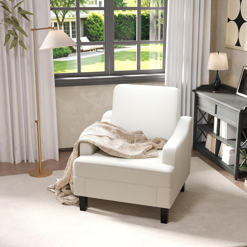 2 pièces Chaise d'appoint en chenille de style Mid-Century, fauteuil en bois et en fer avec revêtement doux pour le salon et la chambre à coucher