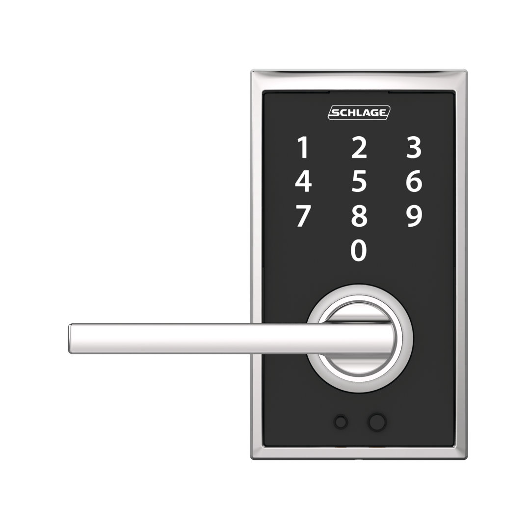 Schlage Touch Door Touchscreen Lever with Century Trim and Latitude Lever Schlage Finish: Bright Chrome