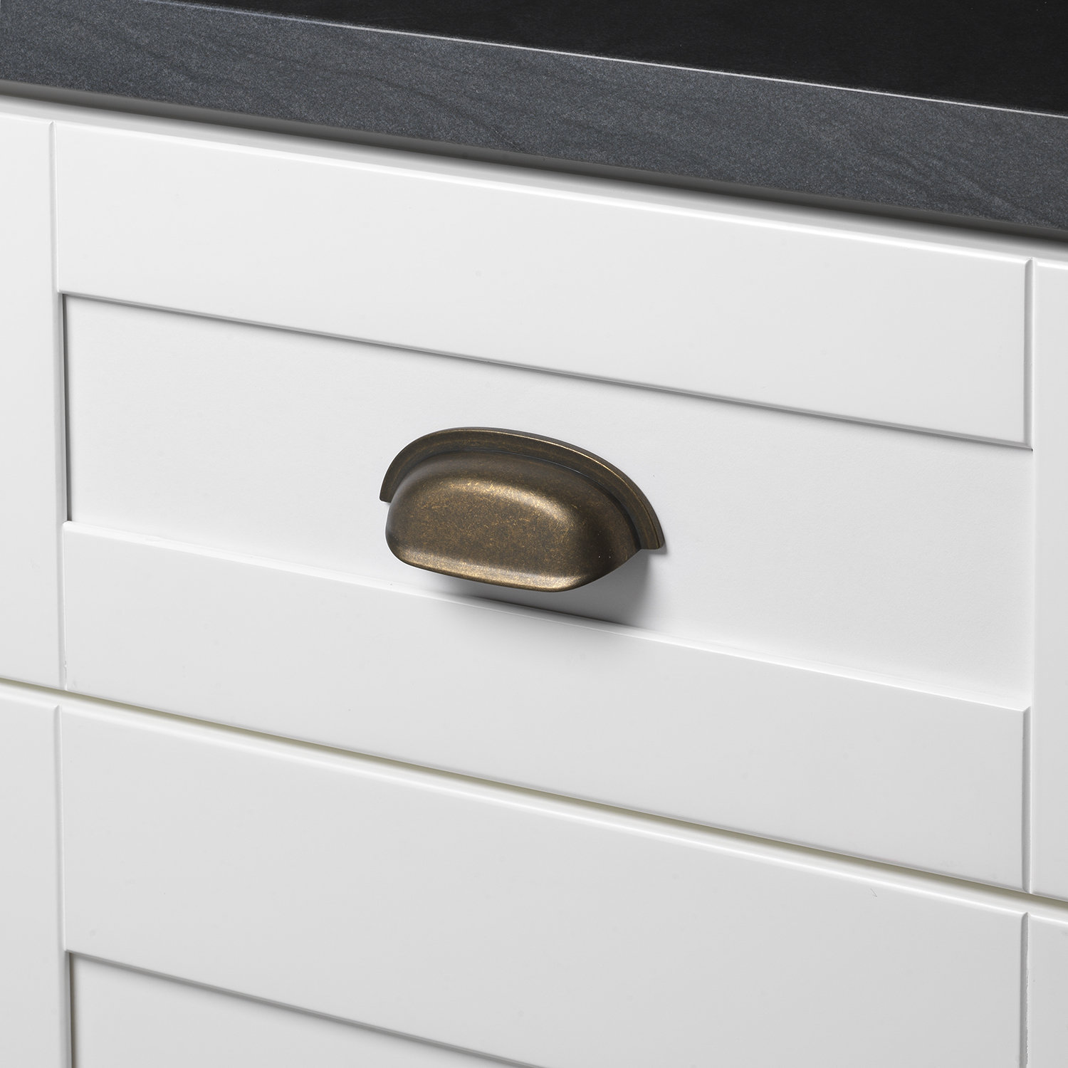 Cup Bin Cabinet Pull, Antique Brass