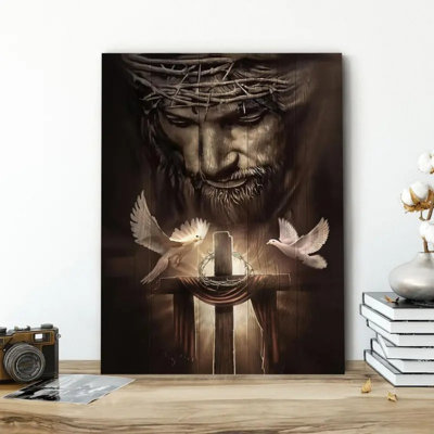 Religious Jesus Cross Doves Canvas Print - Urban Studio