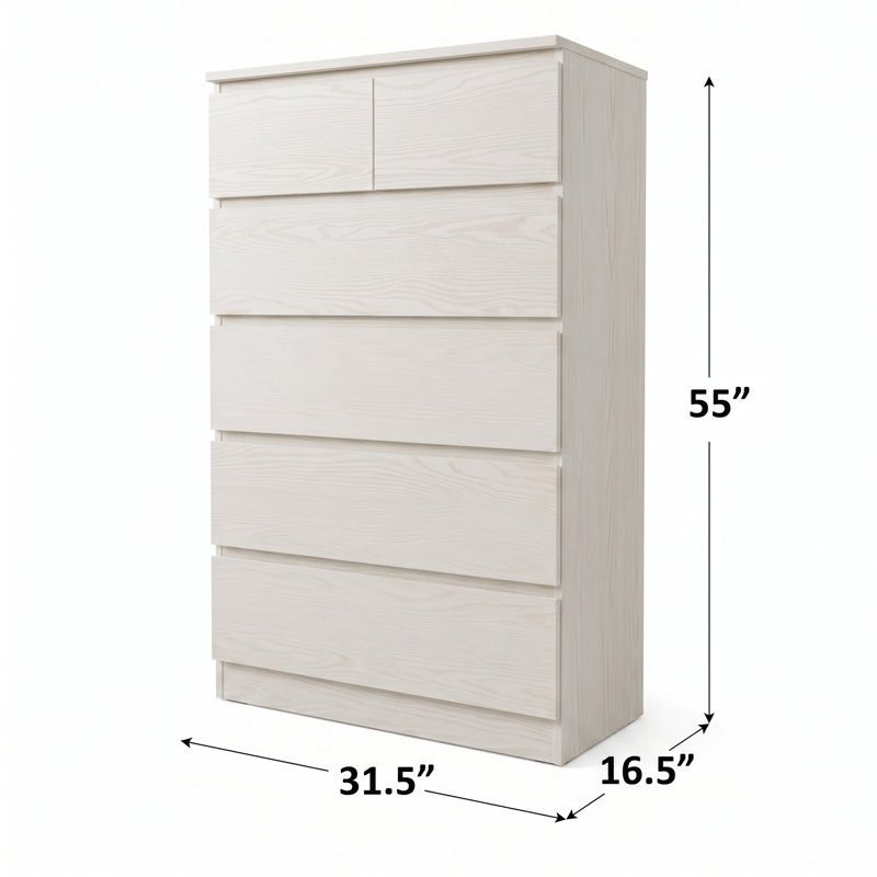 Commode 6 tiroirs Elegant Contemporary, Grain de bois blanc
