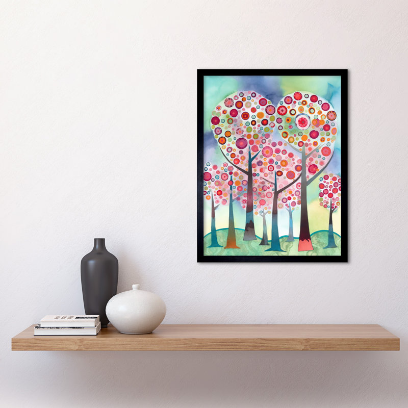 Kandinsky Inspired Trees Blooming In Spring Folk Art Watercolour Painting Art Print Framed Poster Wall Decor 12x16 inch