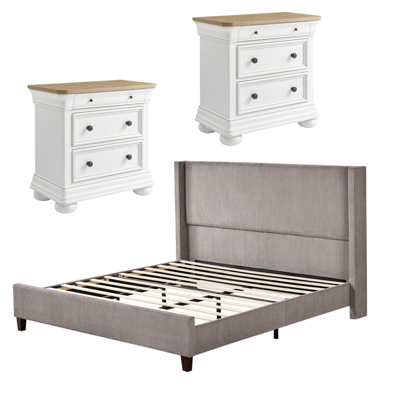 Ensemble de chambre à coucher classique 3 pièces pour très grand lit, rétro et moderne, taupe, Taupe, Très grand