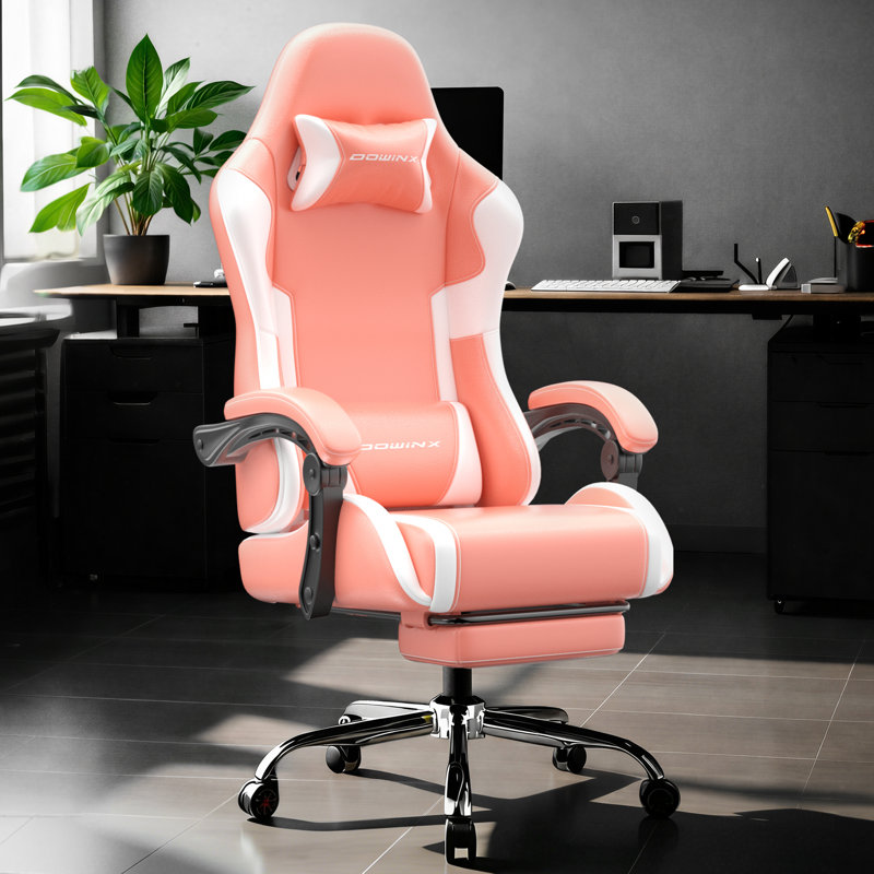  Ergonomic Gaming Chair with Footrest and Massage Lumbar Support, 2D Linkage Armrests and Headrest Pillow, for Office Home and Long Gaming Sessions, 330lbs， Pink