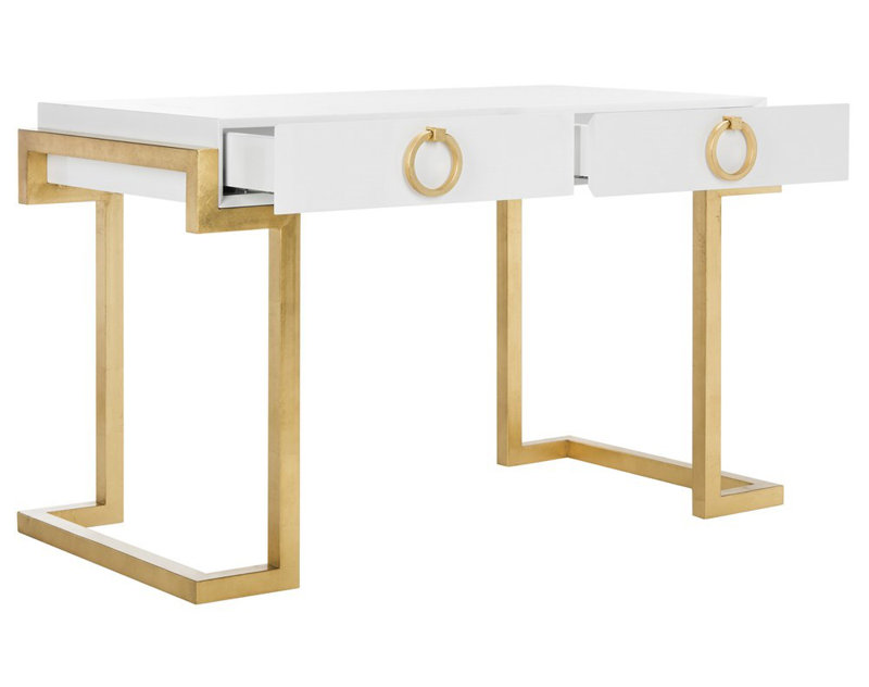 Hamlig Metal Base Writing Desk, White Lacquer/Gold
