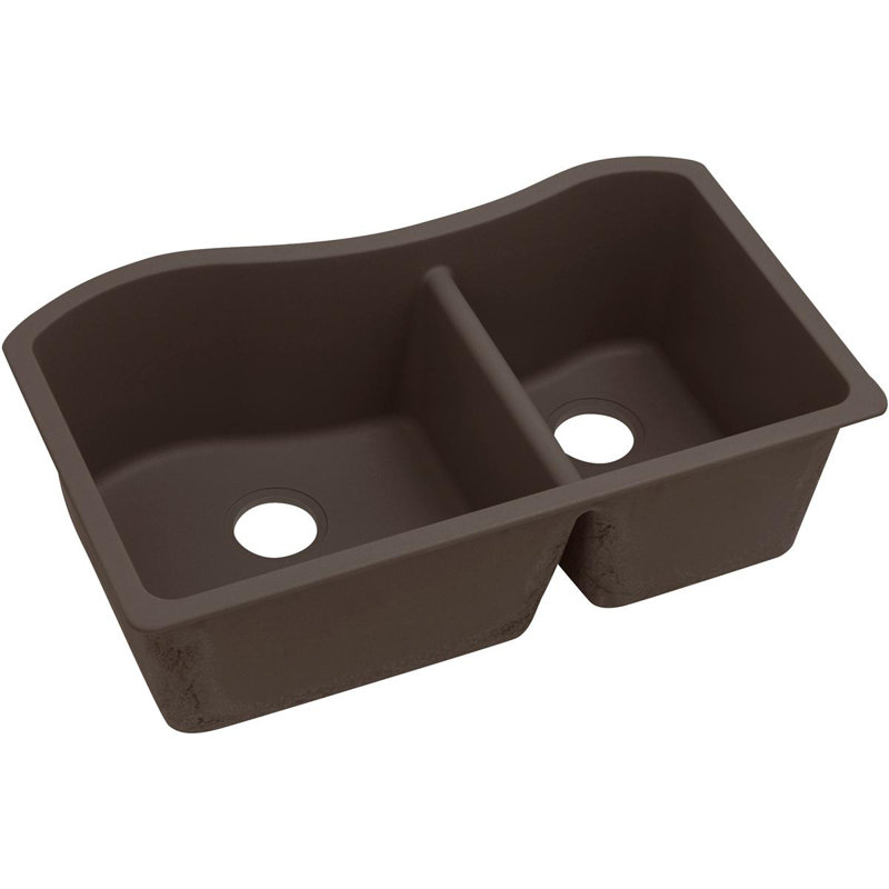 Évier de cuisine à double cuve encastrable L 33 po x l 20 po Quartz Luxe, Châtaignier