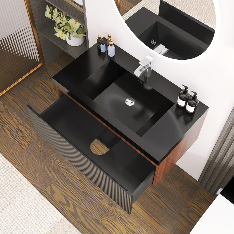 Meuble-lavabo moderne à rayures avec lavabo simple, 35"