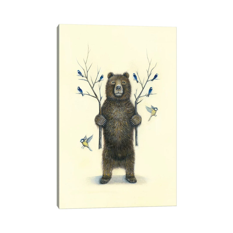 Ours avec des oiseaux par Neil Thompson - Giclée sur toile tendue avec châssis, H 26 po x l 18 po x P 1,5 po