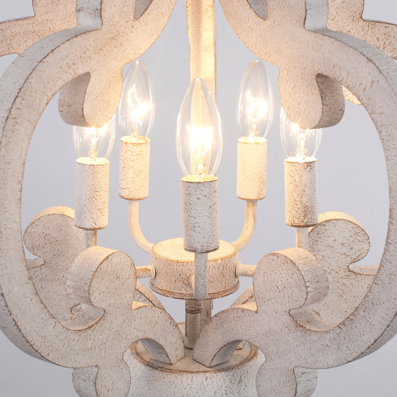 Luminaire suspendu géométrique 5 lumières Tinnin, Antique blanchi à la chaux