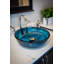 Lavabo de salle de bain vasque circulaire en verre bleu peint à la main