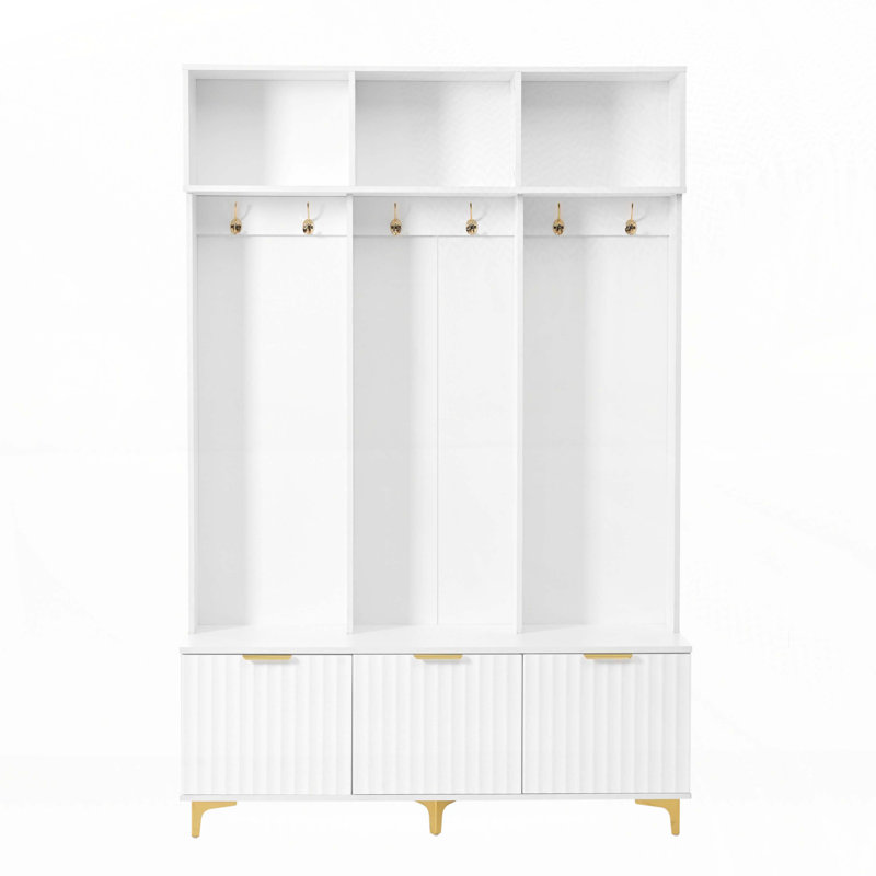 Arbre d'entrée de 49,62 po de largeur avec banc et rangement pour chaussures, Blanc