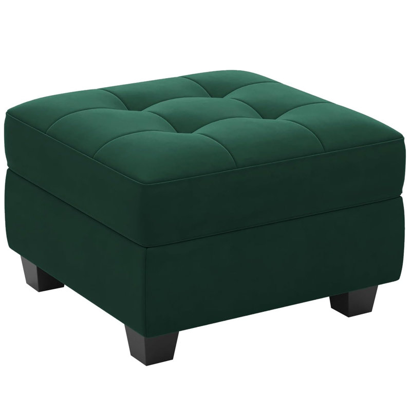 Repose-pieds rembourré en lin et velours Buckleton, Velours vert