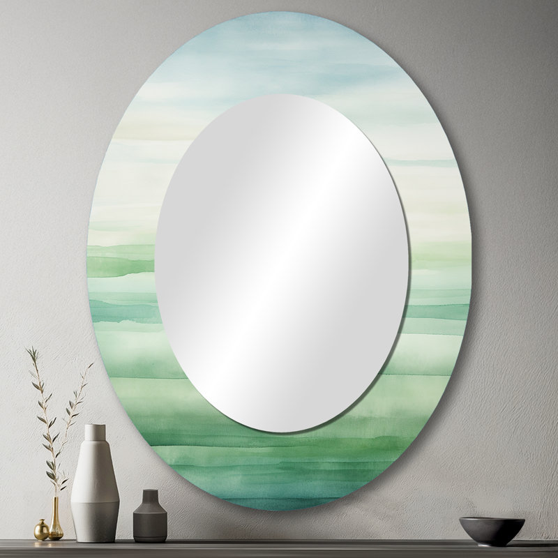 Minimalism Harmonic Horizon Landscape III - Abstract Oval Decorative Mirror On Metal, 43" x 33"