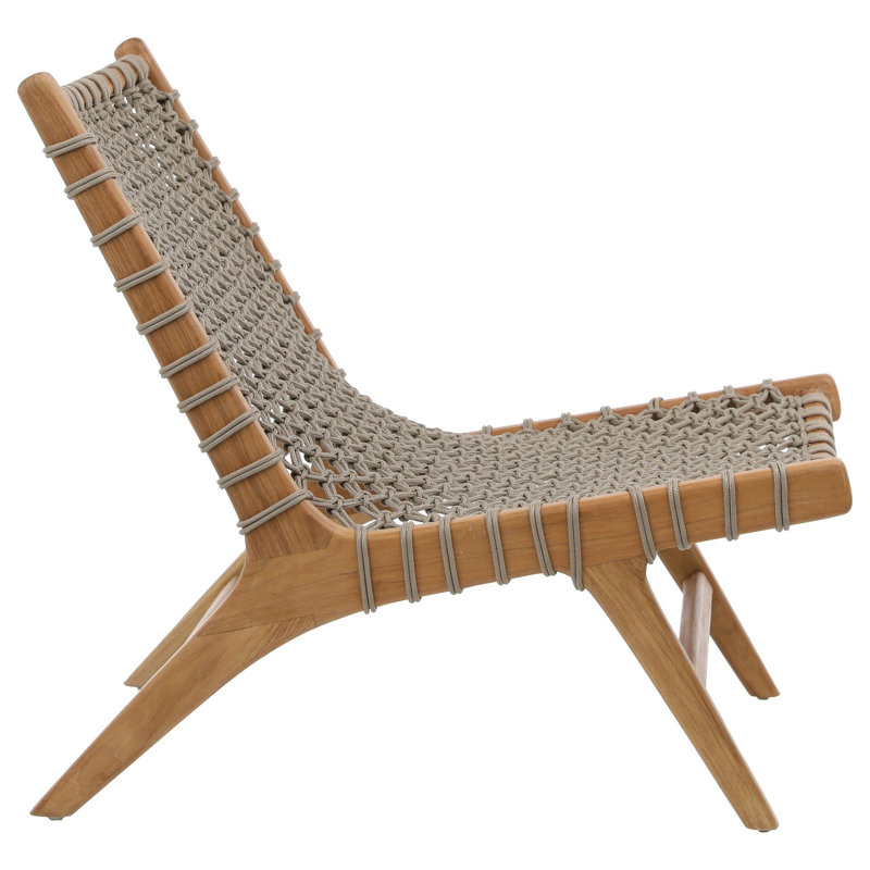 Mario Teak Wood and Rope Outdoor Occasional Chair, Gray