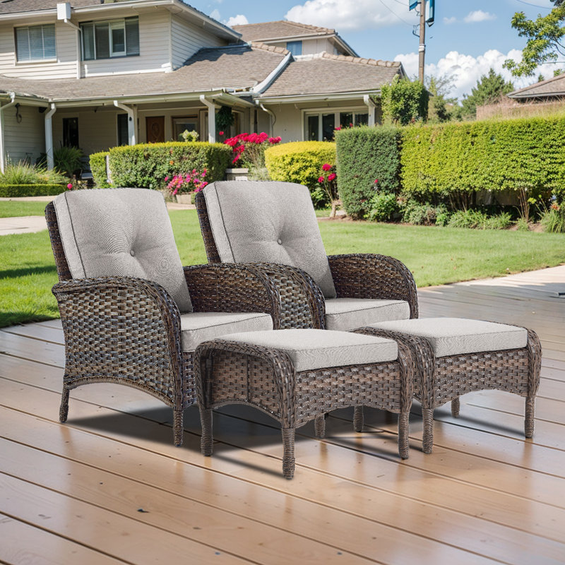Gaetanino Outdoor Lounge Chair with Ottoman, Beige