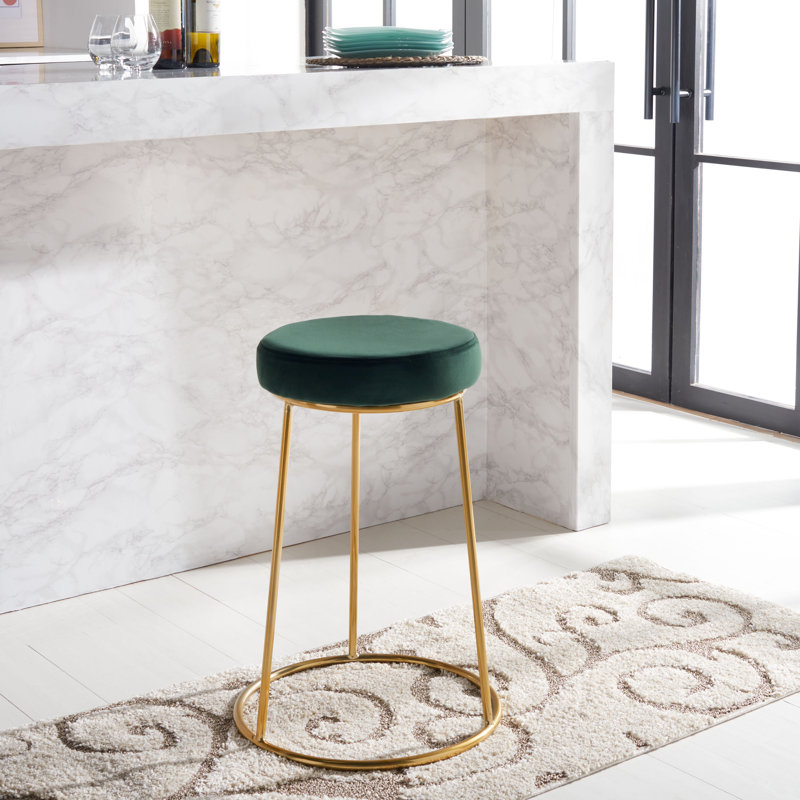 Saroun Upholstered Counter Stool with Metal Frame, Malachite Green Velvet