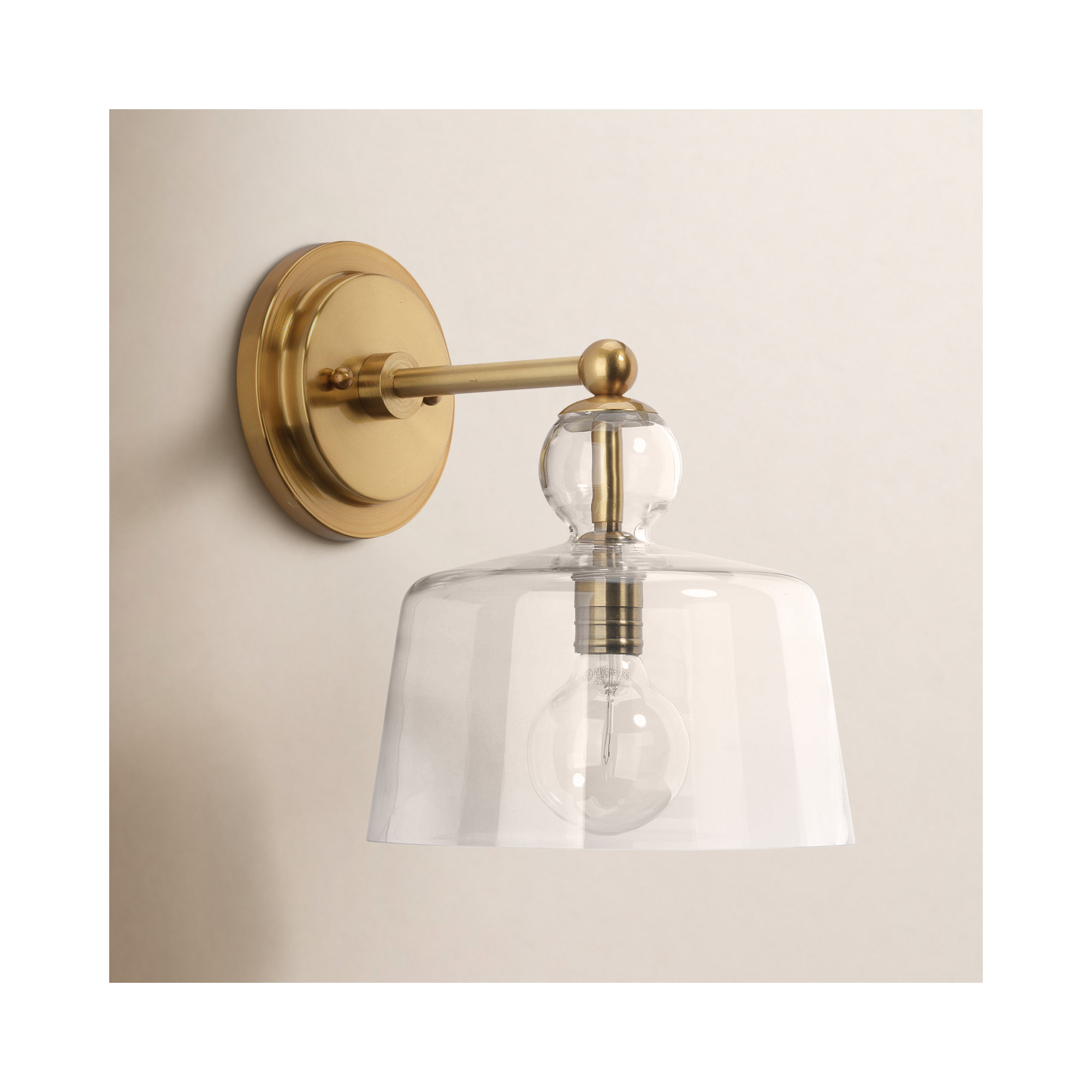 Single Light Glass Dimmable Armed Sconce, Gold