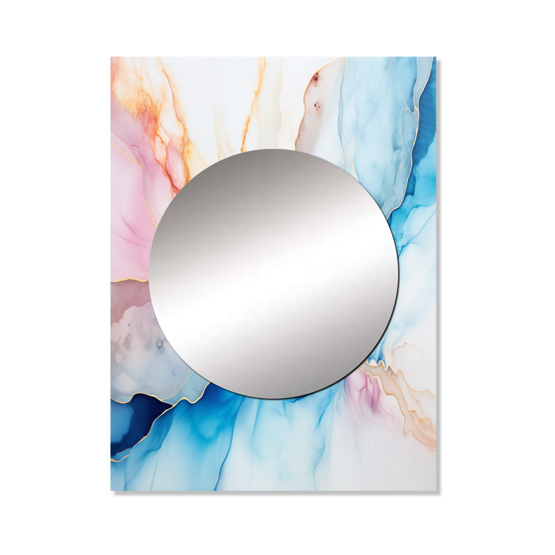 Miroir blanc et bleu à encre à alcool - formes abstraites miroir décoratif mural MTMIR119960, 40 po x 30 po