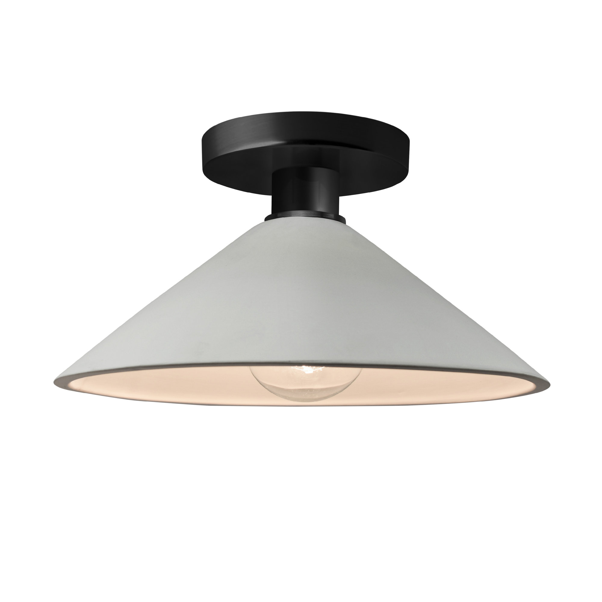 Single Light Ceramic Semi Flush Mount, Incandescent (Not Included), Matte Black, Matte White