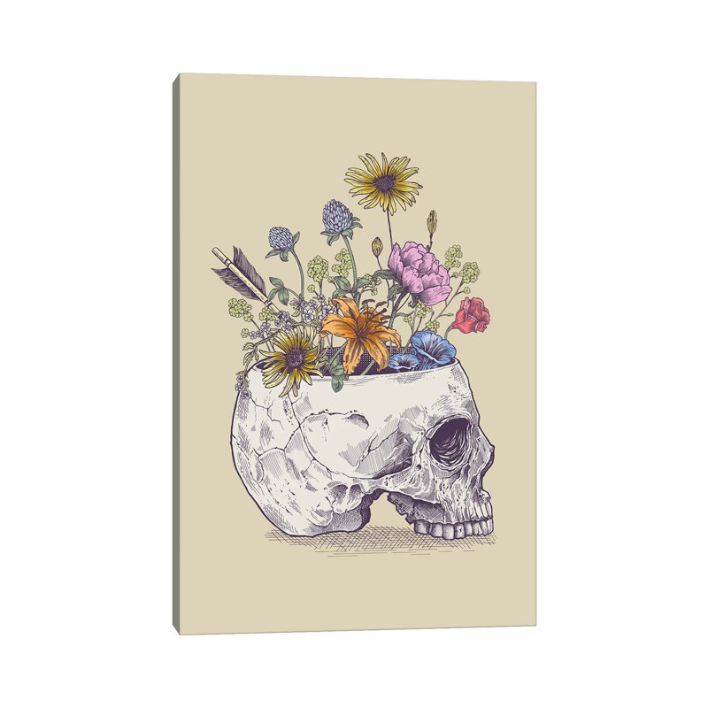 Half Skull Flowers by Rachel Caldwell - Wrapped Canvas Print, 30.48cm H x 20.32cm W x 1.91cm D