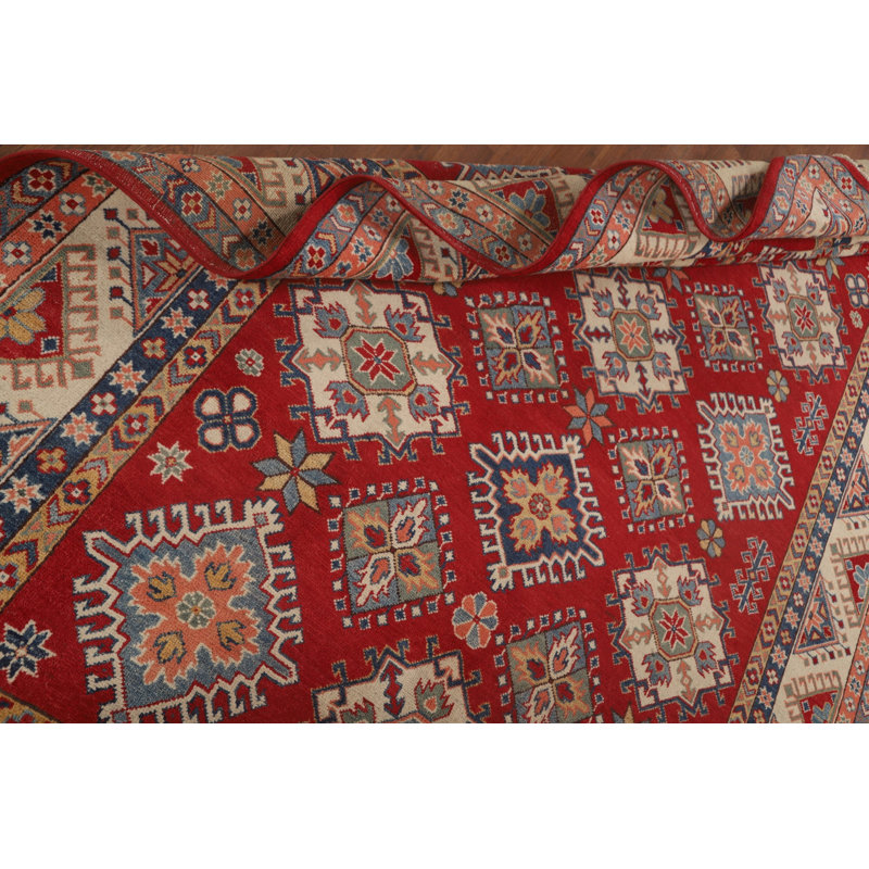 Red Geometric Kazak Oriental Area Rug 6x10