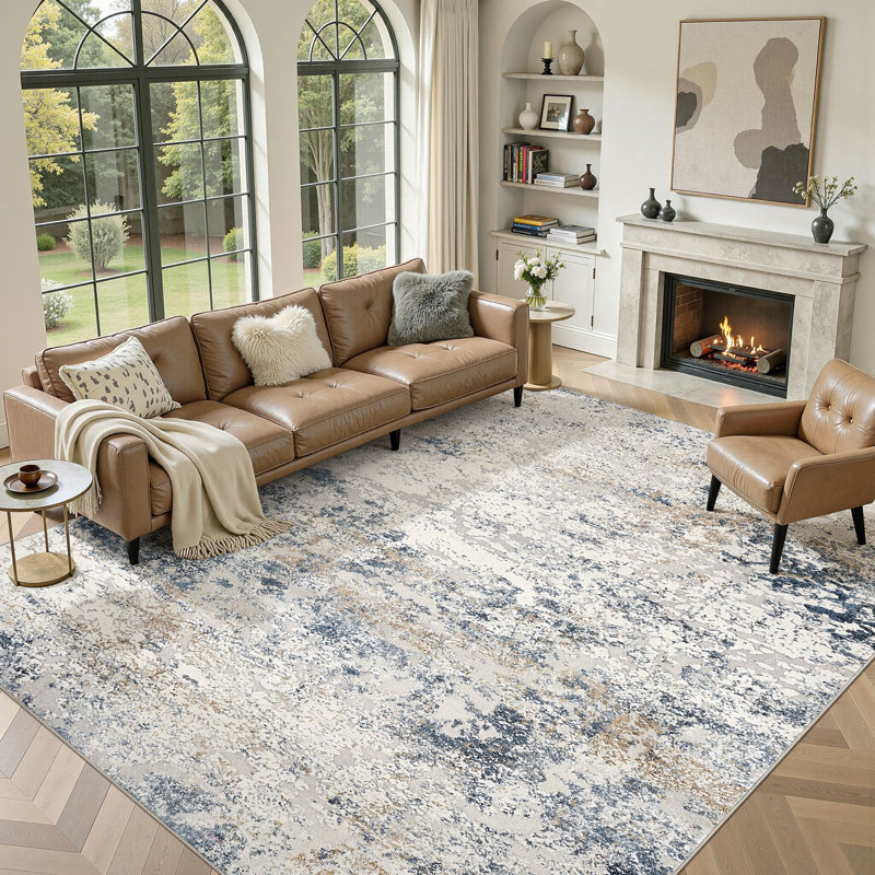 Dagmar Abstract Area Rug Machine Washable Modern Low-Pile Carpet for Living Room, Bedroom Office, Rectangle 8' x 10'