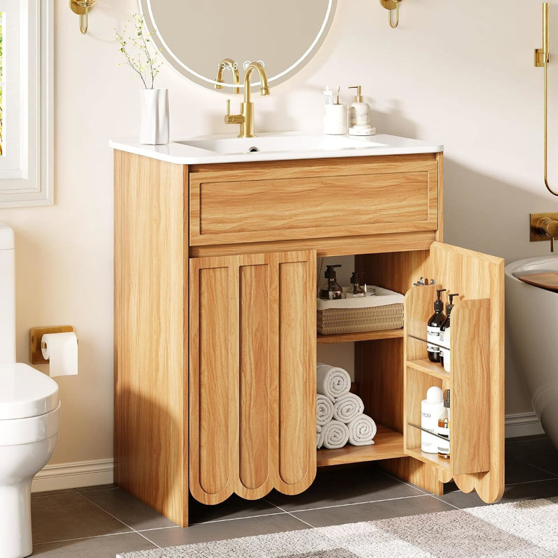Freestanding Standard With Ceramic Top, Natural