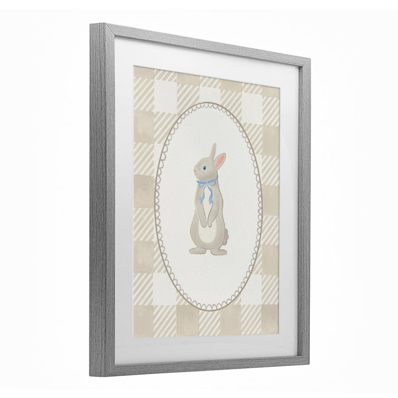 «Bunny on Green Gingham», reproduction d'art sous verre encadrée par The Paper Curator, H 16 po x l 13 po