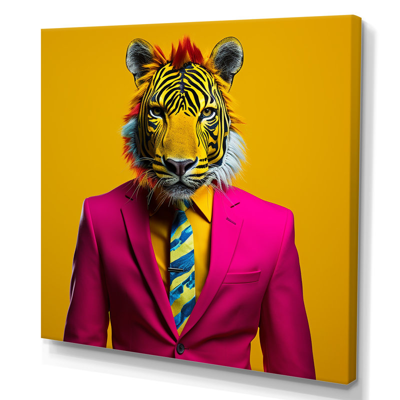 Rose avec tigre - art mural tigre, Toile tendue, H 16 po x l 16 po x P 1 po