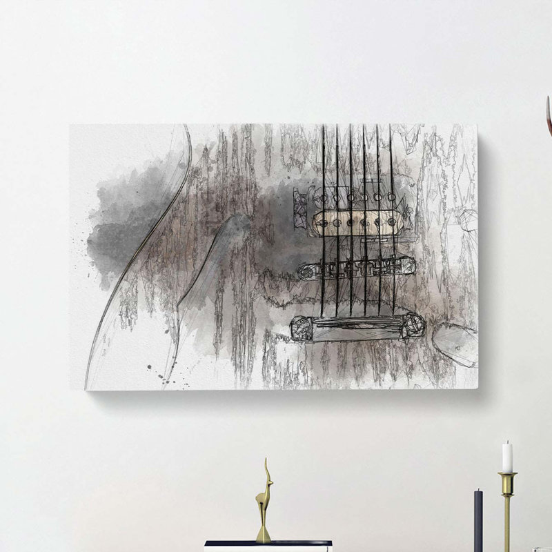 Strings of the Electric Guitar in Abstract - Wrapped Canvas Drawing - Wrapped Canvas, 35cm H x 50cm W x 3cm D