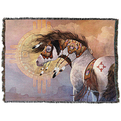 Pure Country Weavers Suncatcher Blanket by Laurie Prindle - Native American - Horse Lover Gift Tapestry Throw Woven from Cotton - Made in The USA (72x54)