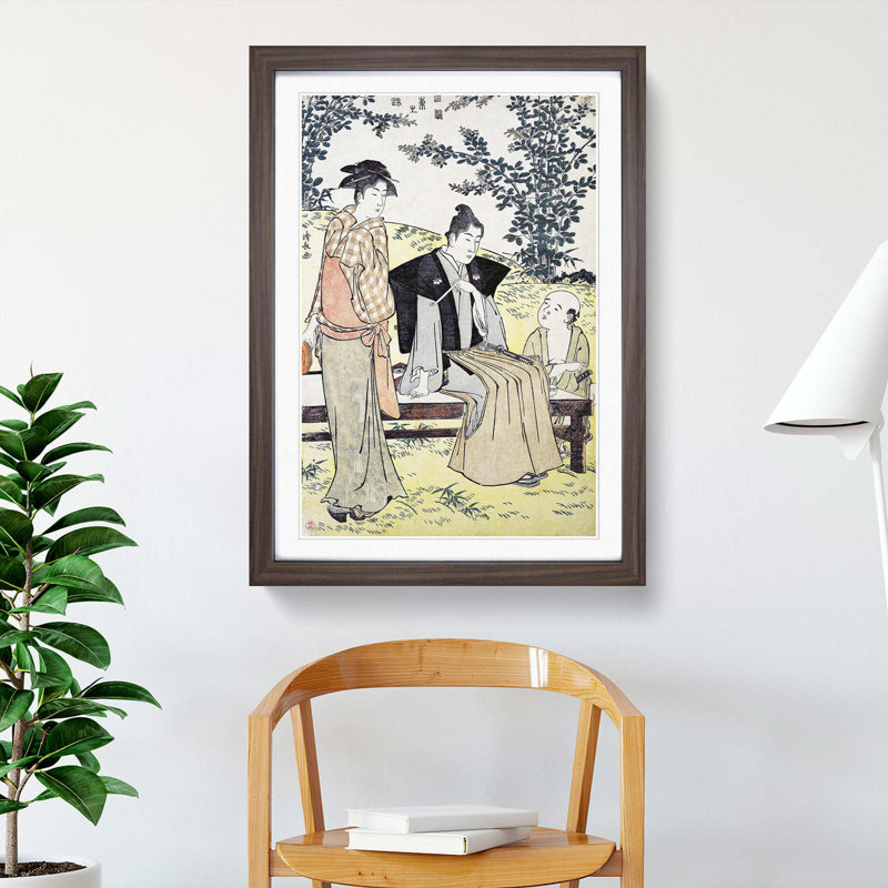 Viewing the Bush Clover by Torii Kiyonaga - Picture Frame Painting Print, Walnut Framed, 36cm H x 27cm W x 2cm D