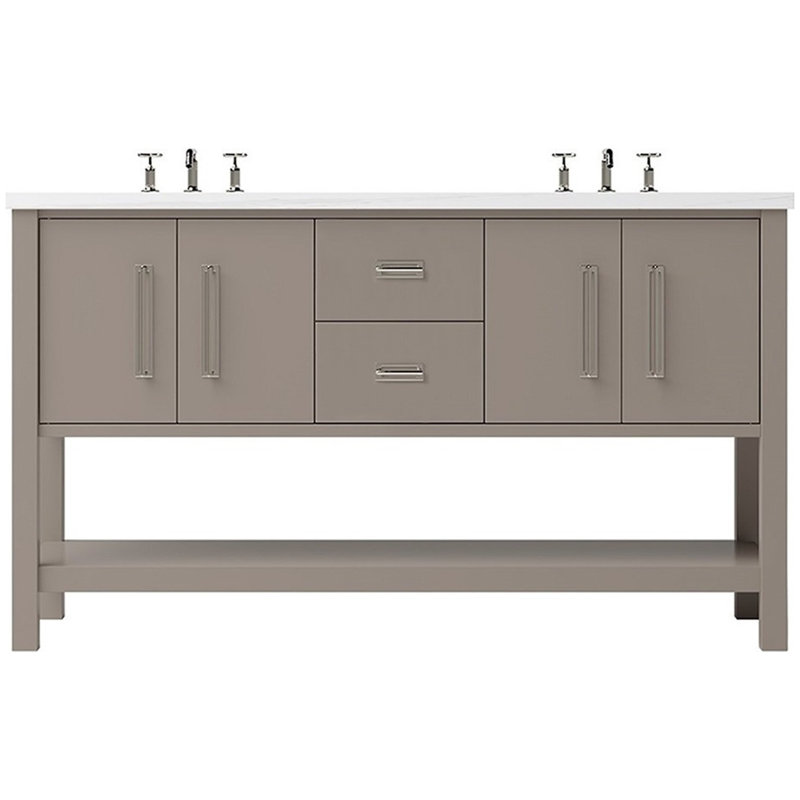 Meuble-lavabo double Kiawah, Taupe Taos, 60", Nickel satiné