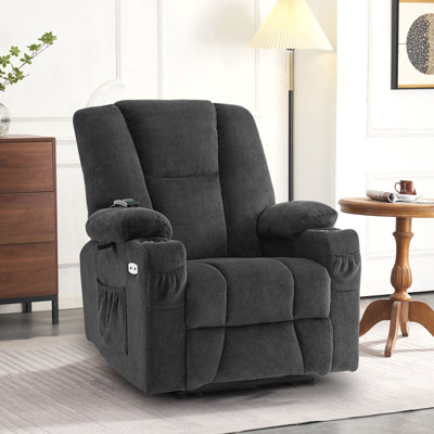 Fauteuil inclinable électrique en tissu avec chaleur et massage, ports de charge USB, repose-pieds allongé